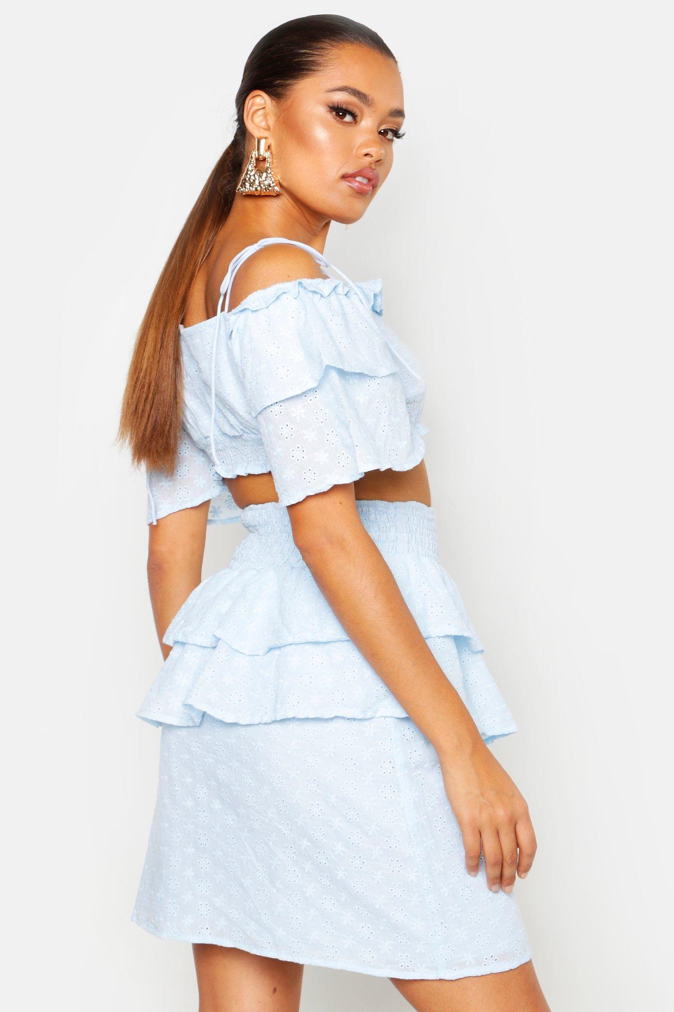 Ruffle Eyelet Mini Skirt